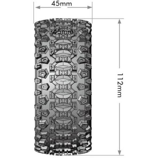 Louise RC SC-UPHILL 1/10 Short Course Banden Set zacht Gemonteerd Zwarte Wielen Verwijderbare Hex 12, 14, 17mm 2 stuks