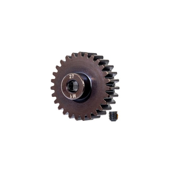 Tandwiel, 27T pinion (gefreesd, gehard staal) (1.0 metrische spoed) (geschikt voor 5mm as)/ stelschroef