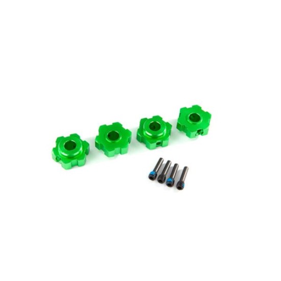 Wiel meenemers, hex, aluminium (groen geanodiseerd) (4) / 4x13mm schroefpennen (4)